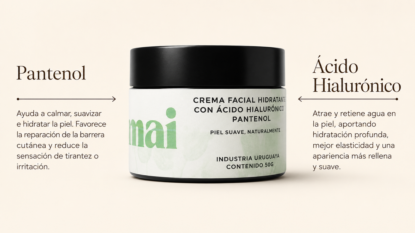 Ácido hialurónico, pantenol y glicerina de la crema AmaiSkin
